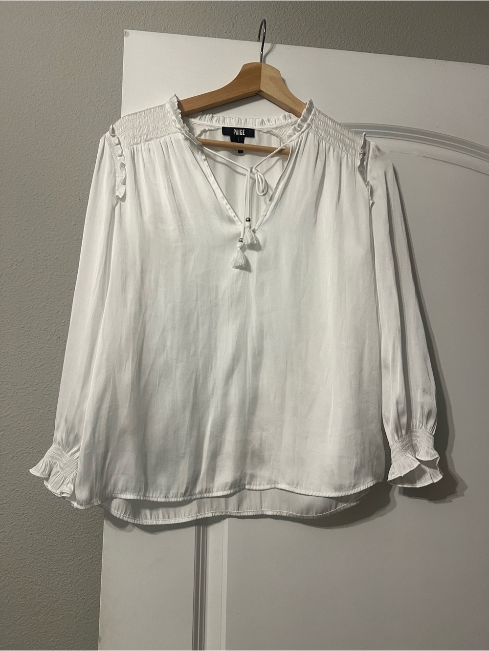 PAIGE Kaylynn White Tassel Tie Peasant Blouse